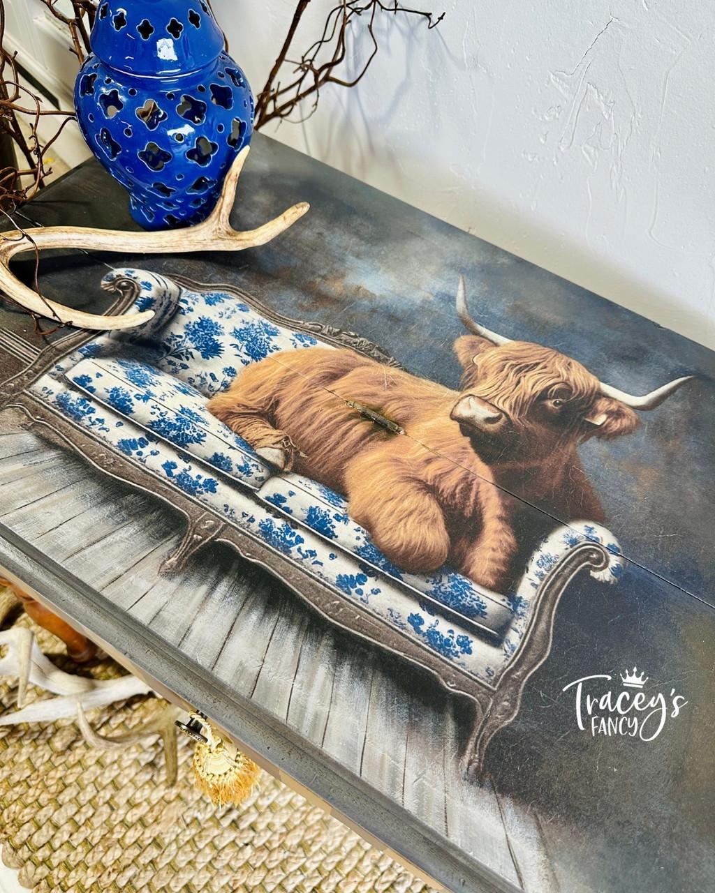 Dixie Belle Highland Cow-ture A2 hârtie decoupage 1 coală rustic