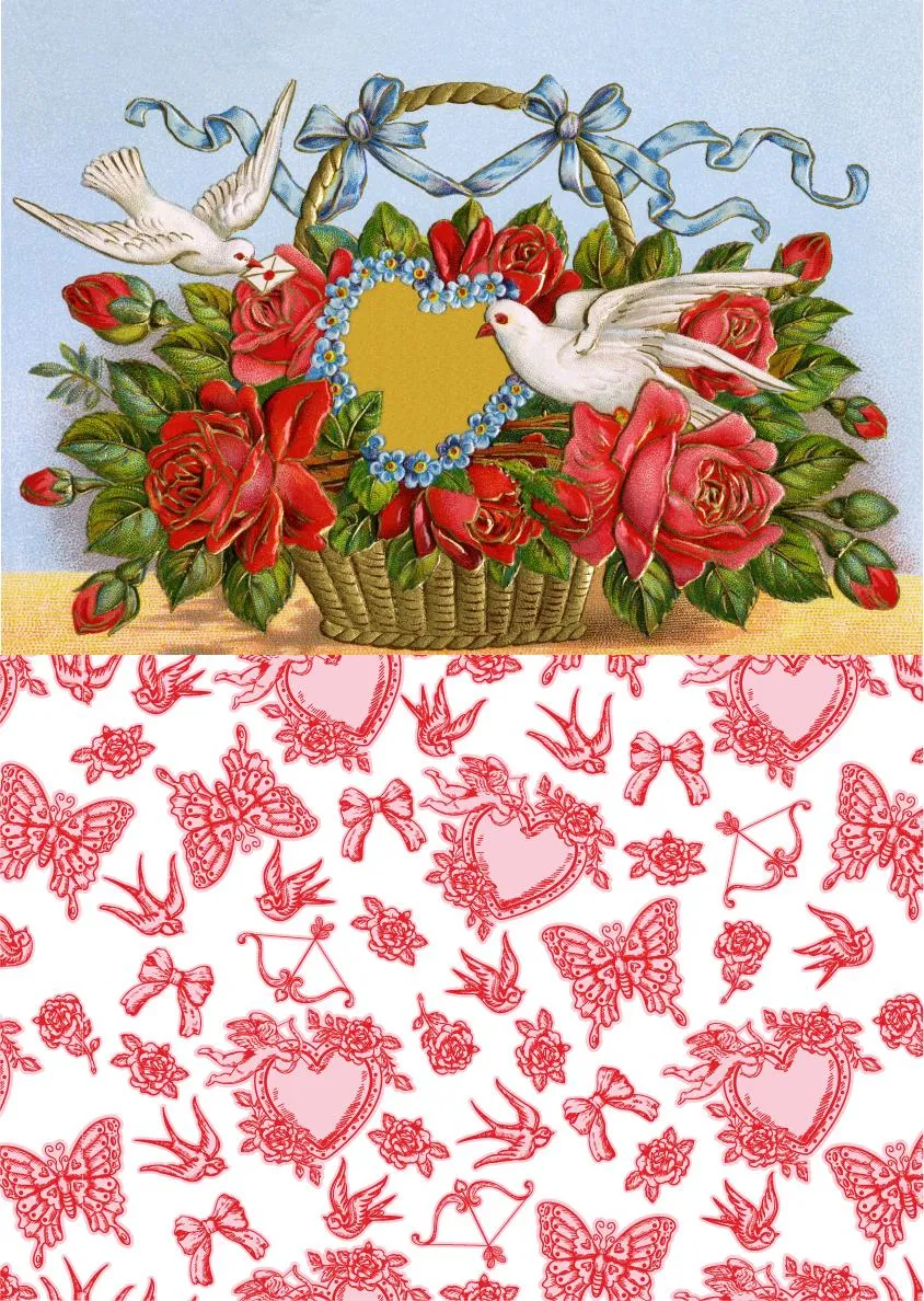 Dixie Belle Vintage Hearts hârtie decoupage A3 romantic