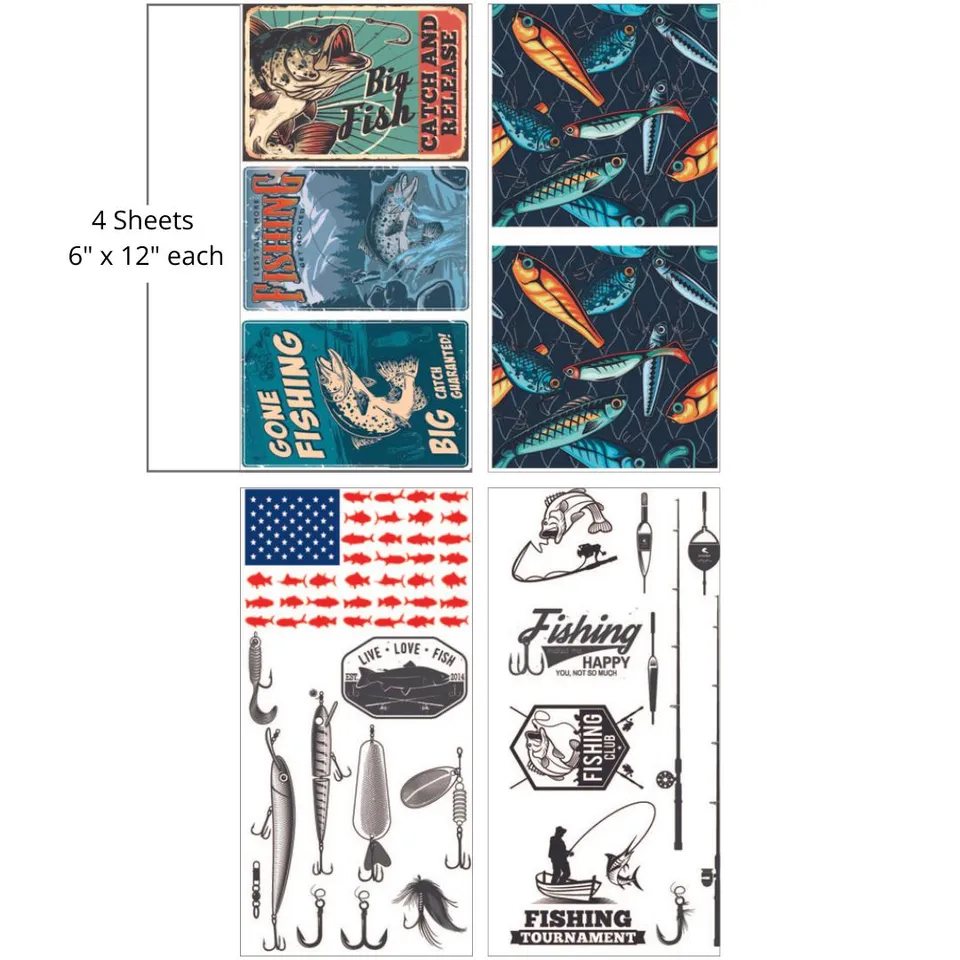 Dixie Belle Gone Fishing transfer mic 4 coli pescuit rustic