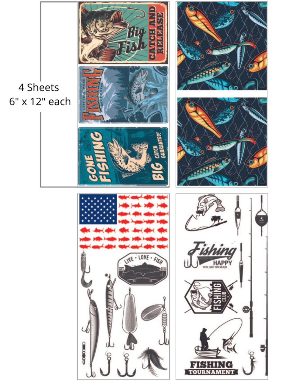 Dixie Belle Gone Fishing transfer mic 4 coli pescuit rustic
