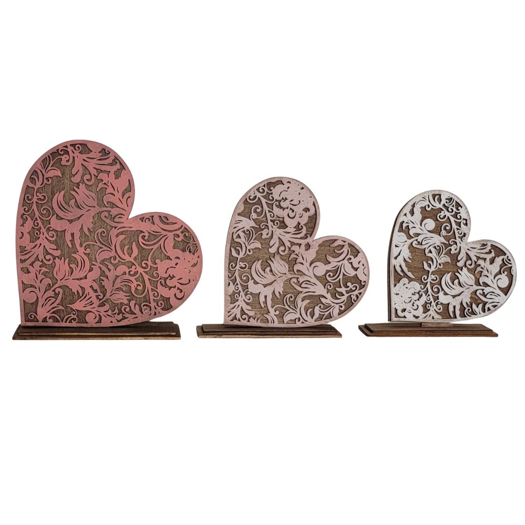 Dixie Belle Filigree Hearts decoratiuni lemn 3 inimi traforate