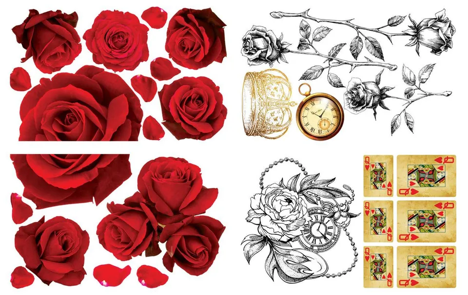 Dixie Belle Roses are Red transfer decorativ 4 coli floral