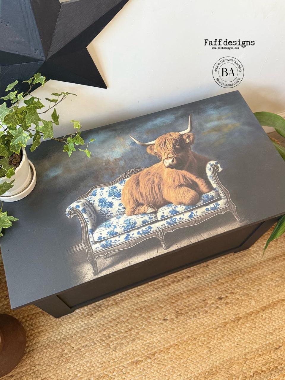 Dixie Belle Highland Cow-ture A2 hârtie decoupage 1 coală rustic